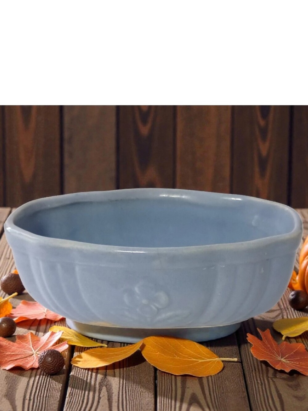 Cookson Pottery Planter Vase Bowl USA Blue MCM Floral Embossed Succulent Vintage